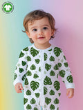 100% Organic cotton Leaf Print Romper/Bodysuit - Green