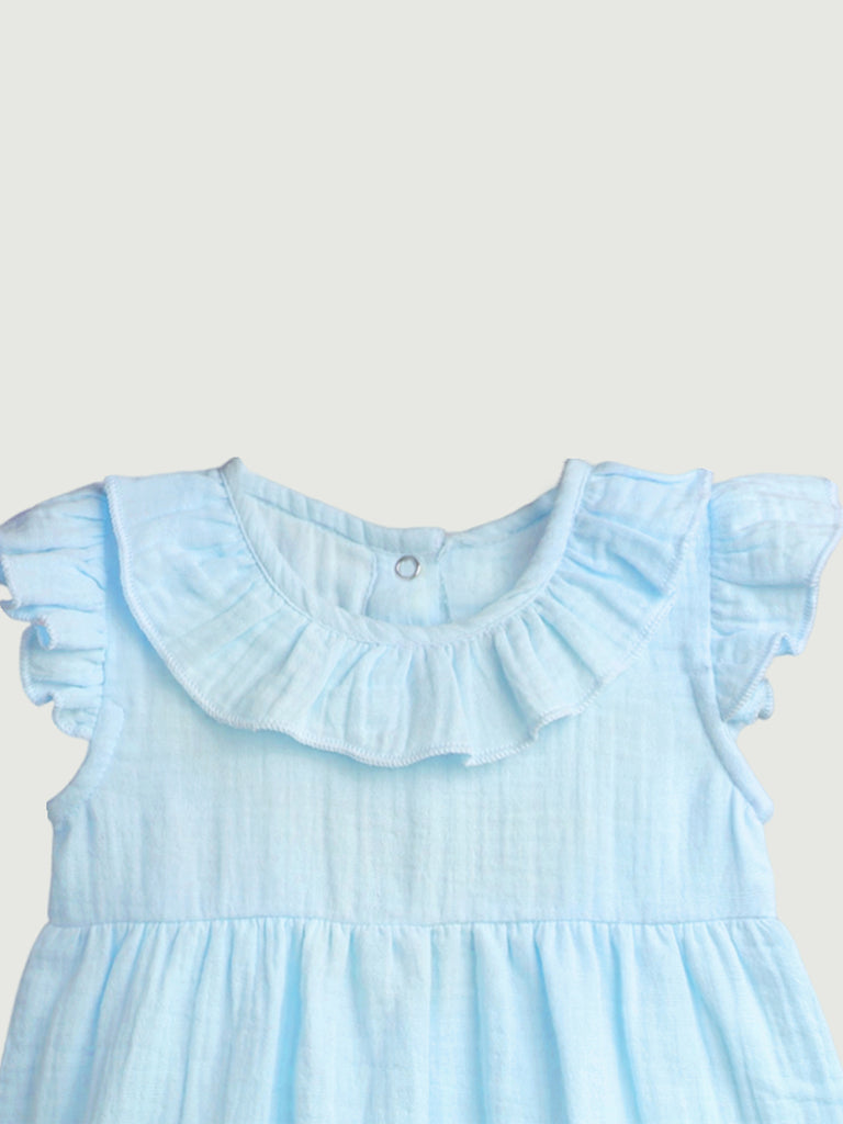 100% Charming Pink & Sky Blue Linen Girls Frock Combo | Stylish Pink & Blue Dresses for Girls