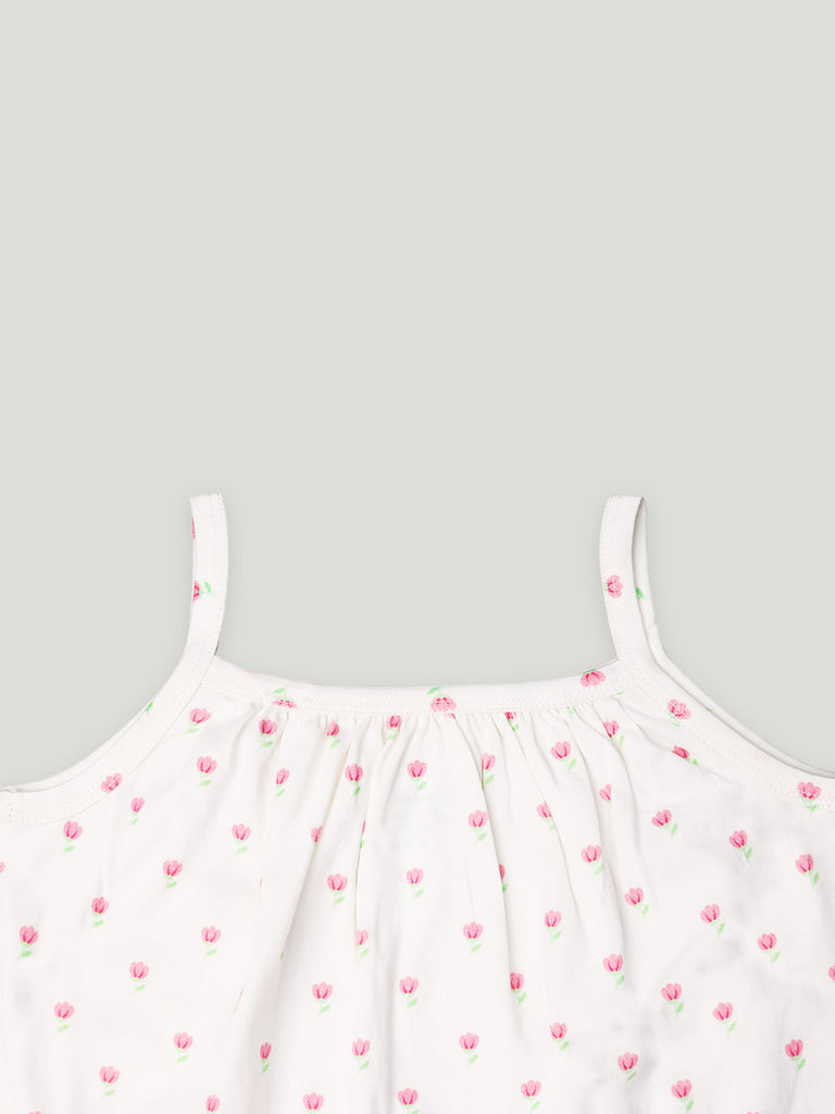 kidbea 100% Organic cotton girls frock | White and Pink Top Pack of 2