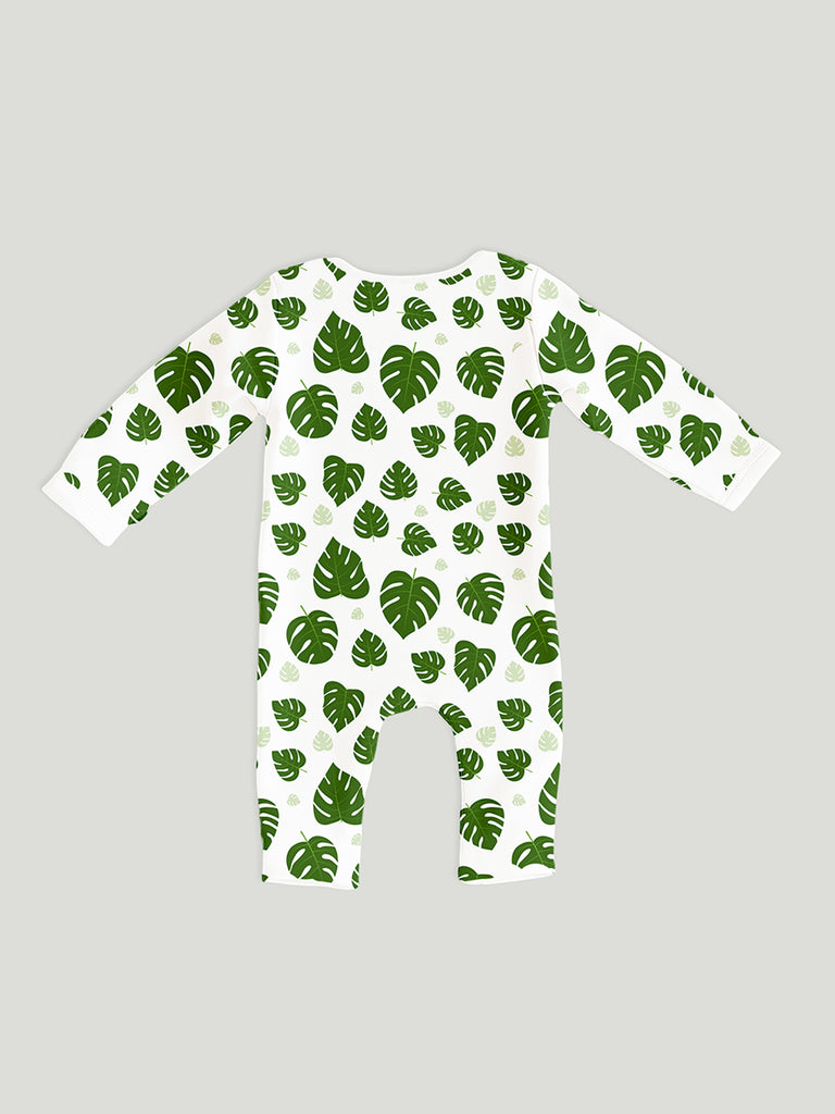 100% Organic cotton Leaf Print Romper/Bodysuit - Green