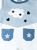 Kidbea Pack of 3 Cotton Full Sleeves Fox, Bear and Star Printed Romper - Grey & Blue