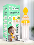 Kidbea Baby Fruit Feeder And Food Feeding Spoon Ultra Soft Food Grade Silicone for Cereals for Infant Baby 3 Months Plus for Baby 6 to 12 Months (Yellow Combo)