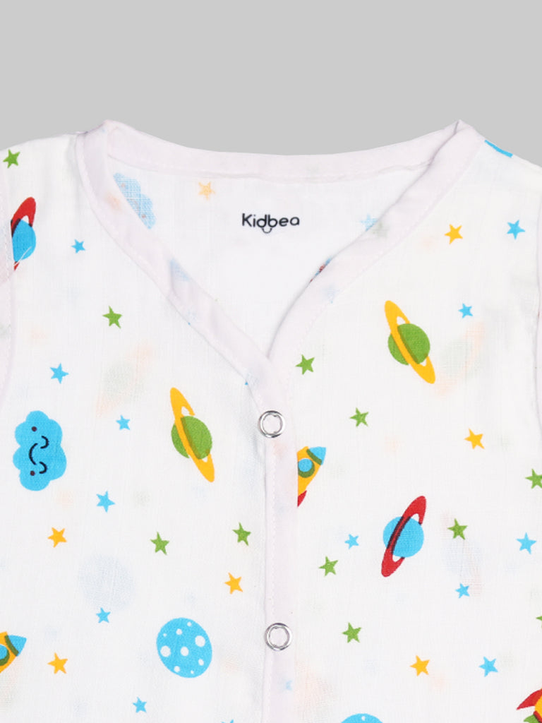 Kidbea Extra Soft Muslin Cotton Jhabla Cloth for Baby | Space and Mickey Print | Print May Vary