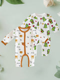 100% Organic Cotton Romper Pack – Animal & Dino Designs, Orange & Olive Green, Full Sleeves