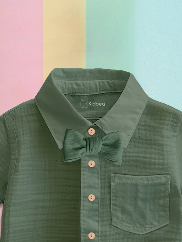 Kidbea 100% Linen Shirt & Pant Dark Green Co-ord Set