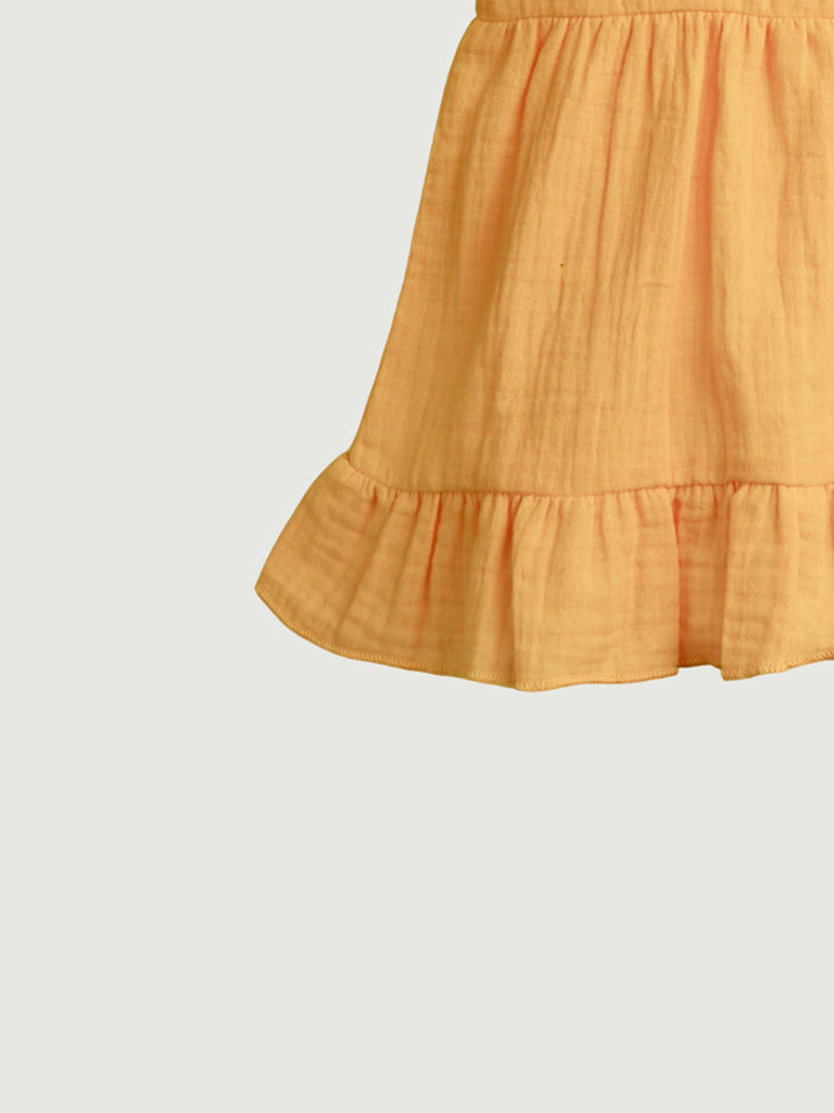 100% Charming Mustard Yellow Linen Girls Frock | Mustard Yellow