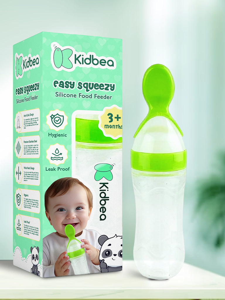 Kidbea Baby Food Feeding Spoon Ultra Soft Food Grade Silicone for Cereals for Infant Baby 3 Months Plus for Baby 6 to 12 Months (Blue and Green Combo)