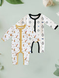 100% Organic Cotton Romper Pack – Penguin & Giraffe Designs, Brown & Black, Full Sleeves