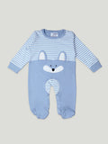 Kidbea Pack of 3 Cotton Full Sleeves Fox, Bear and Star Printed Romper - Grey & Blue