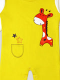 Kidbea Pack of 2 Full Sleeves Cotton Giraffe and Penguin Print Romper/Bodysuit - Yellow, Blue & White