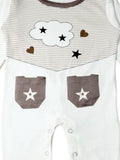 Kidbea Pack of 2 Full Sleeves Cotton Sloth and Star Print with Pocket Romper/Bodysuit - Grey & Brown