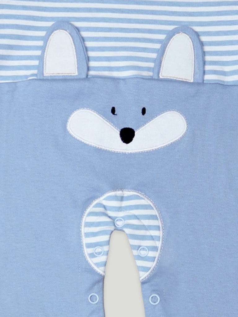 Kidbea Pack of 2 Full Sleeves Cotton Bear and Fox Print Romper/Bodysuit - Blue & Grey