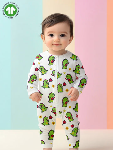 100% Organic cotton Dino Print Romper/Bodysuit - Olive Green