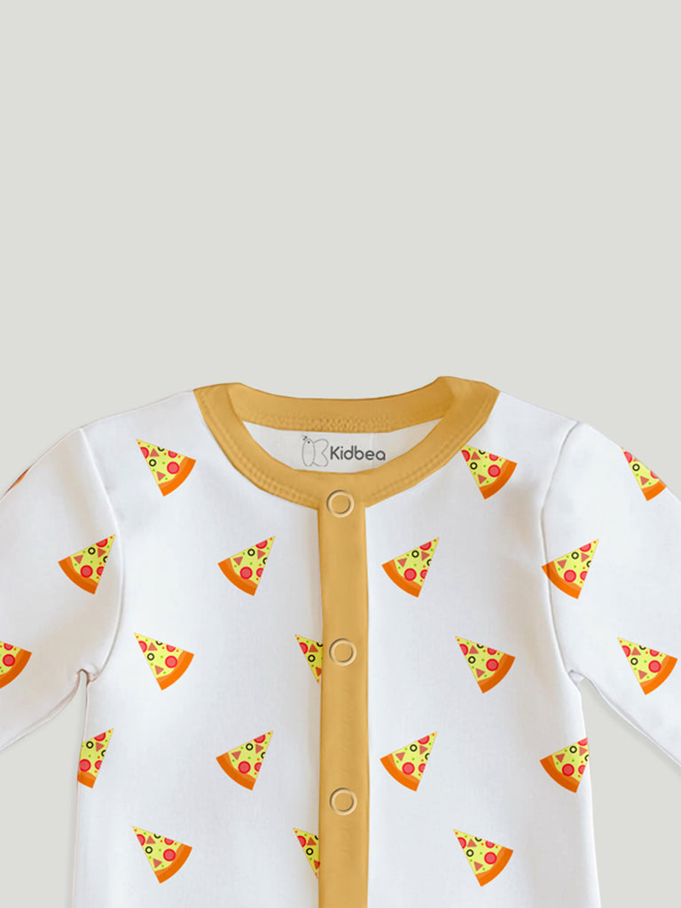 100% Organic cotton Pizza Print Romper/Bodysuit - Yellow