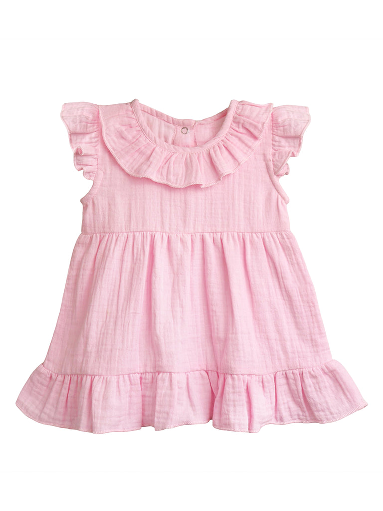 100% Charming Pink Linen Girls Frock | Pink