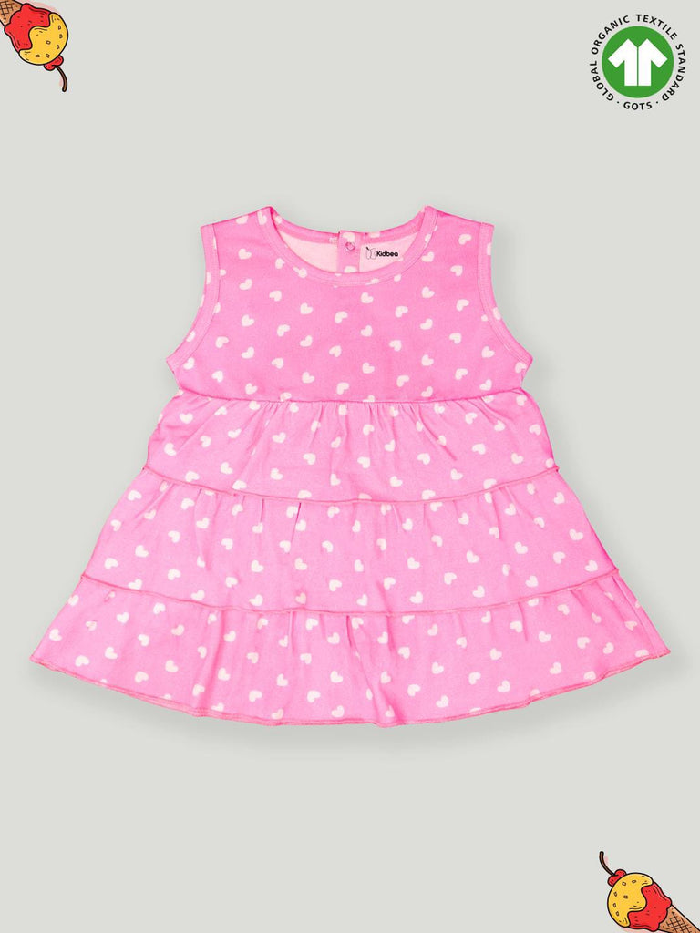 Kidbea 100% Organic cotton girls Frock | Heart | Pink