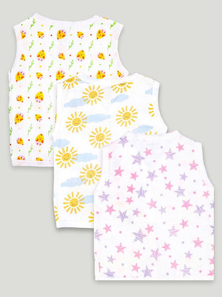 Extra Soft Muslin Cotton Jhabla Cloth for Baby | Cute Chick Sun and Star Print | Print May Vary