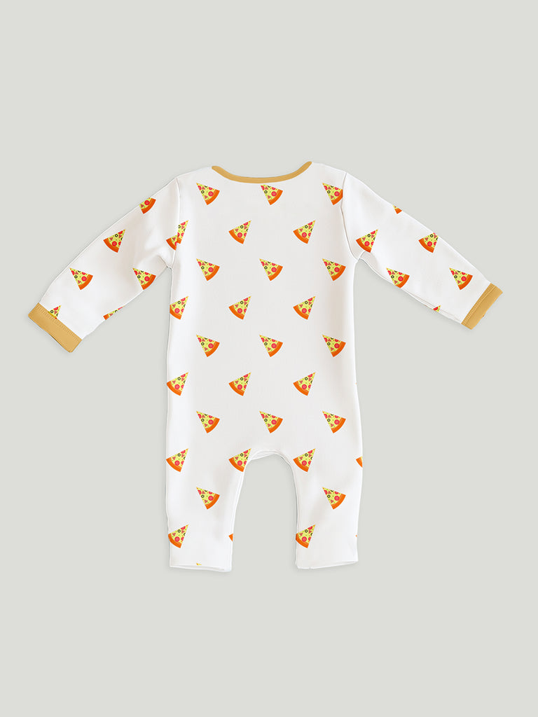 100% Organic Cotton Baby Rompers/Bodysuits – Set of 4 with Bear, Animal, Giraffe & Pizza Patterns