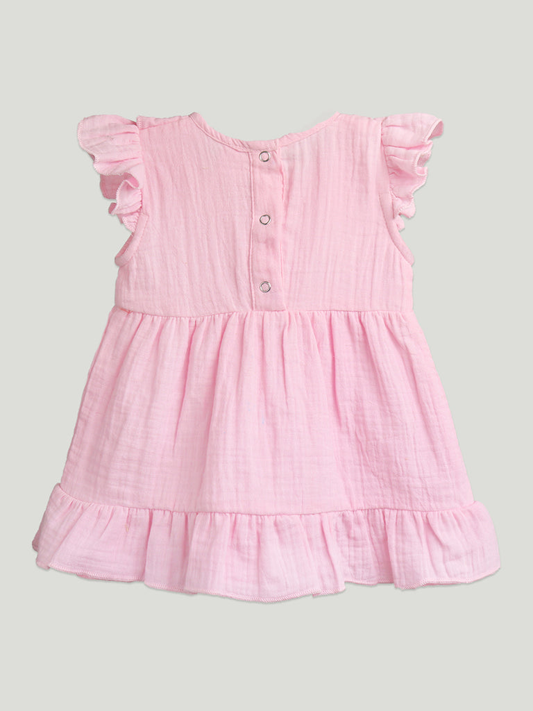 100% Charming Pink Linen Girls Frock | Pink