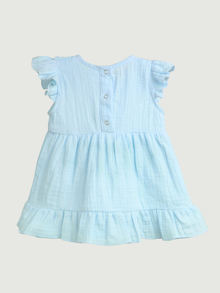 100% Sky Blue Linen Girls Frock | Blue