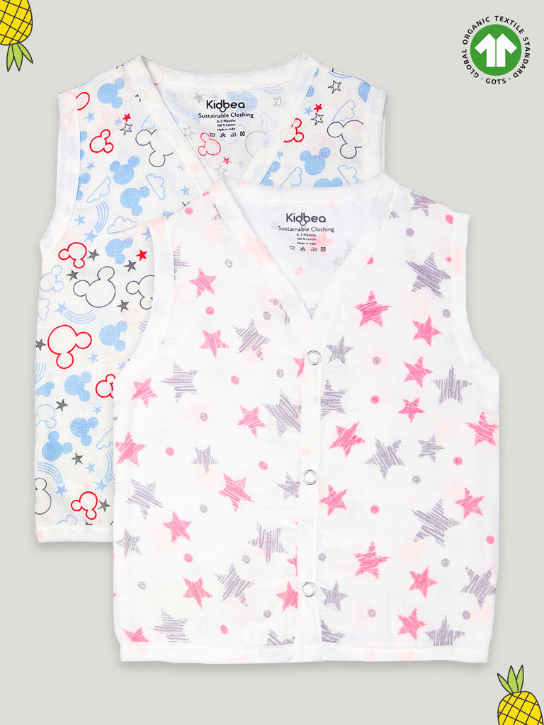 Extra Soft Muslin Cotton Jhabla Cloth for Baby | Mickey and Star Print | Print May Vary