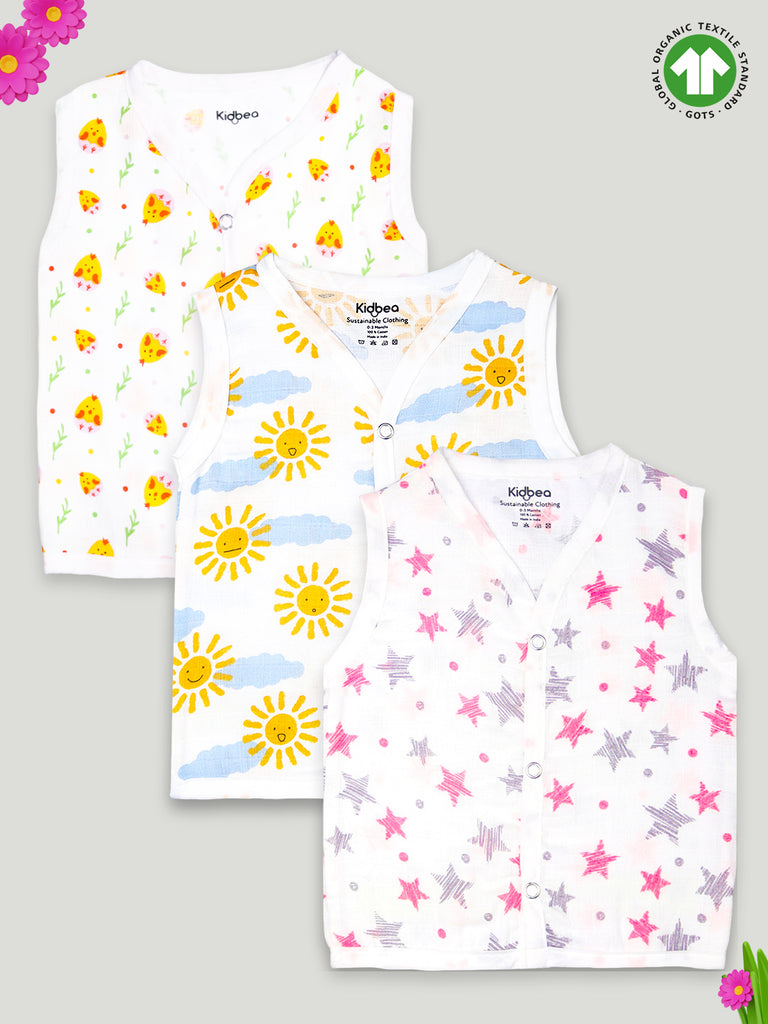 Extra Soft Muslin Cotton Jhabla Cloth for Baby | Cute Chick Sun and Star Print | Print May Vary