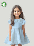 100% Sky Blue Linen Girls Frock | Blue