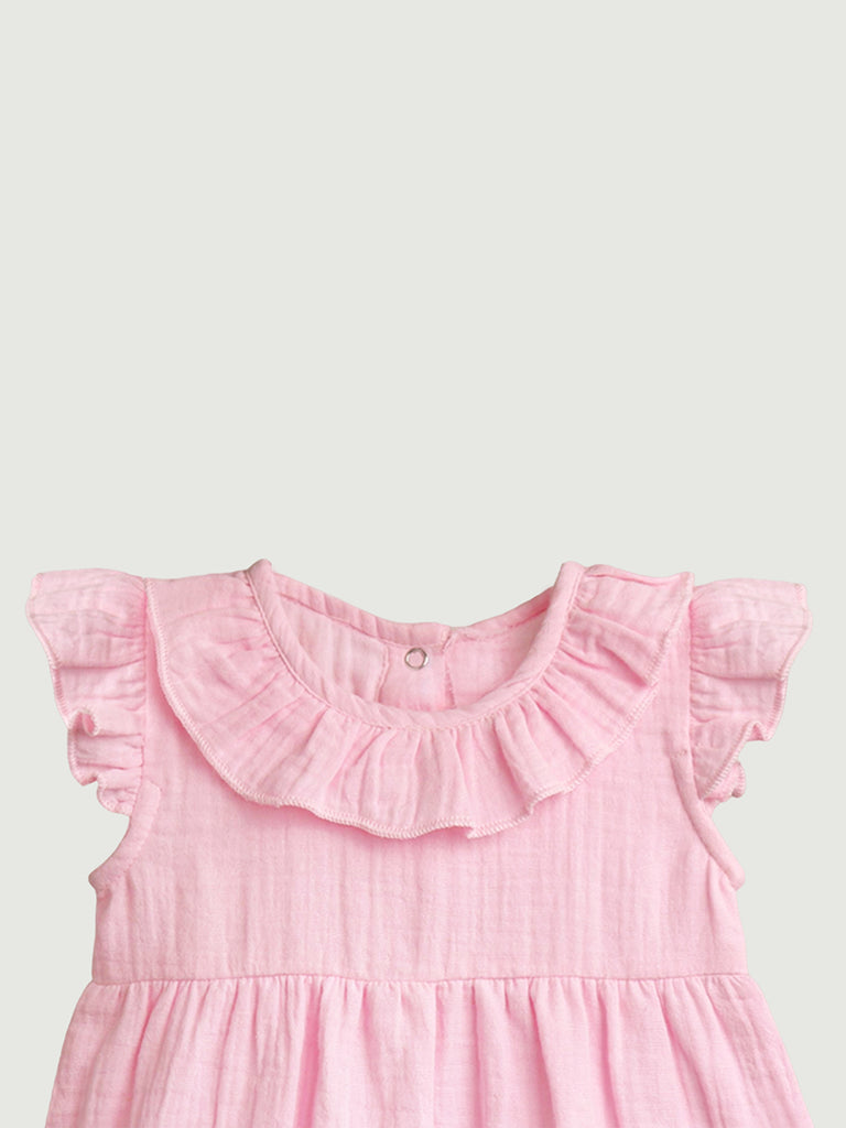 100% Charming Pink Linen Girls Frock | Pink