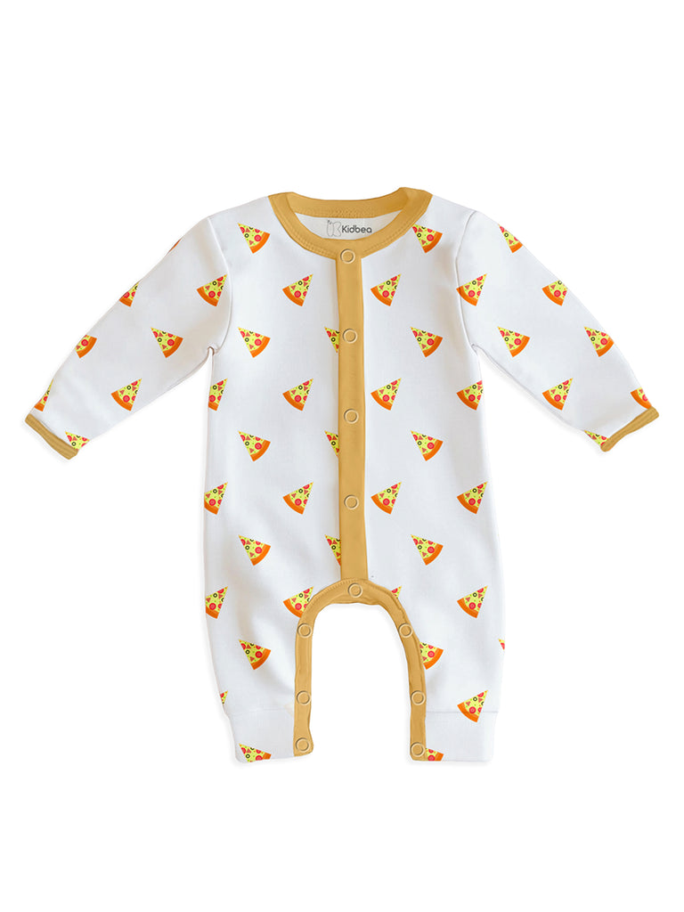 100% Organic cotton Pizza Print Romper/Bodysuit - Yellow