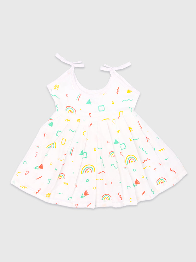 Extra Soft Muslin  Fabric Baby Girls Frock | Pack of 5 | Butterfly, Mickey, Space, Rainbow and Cute Chick Print