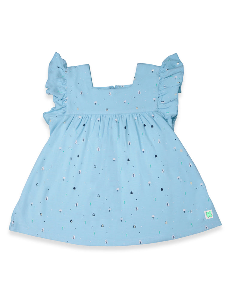 Kidbea 100% Bamboo Ultra-Soft Premium Fabric Baby Girl Frock with ruffled sleeves - Blue